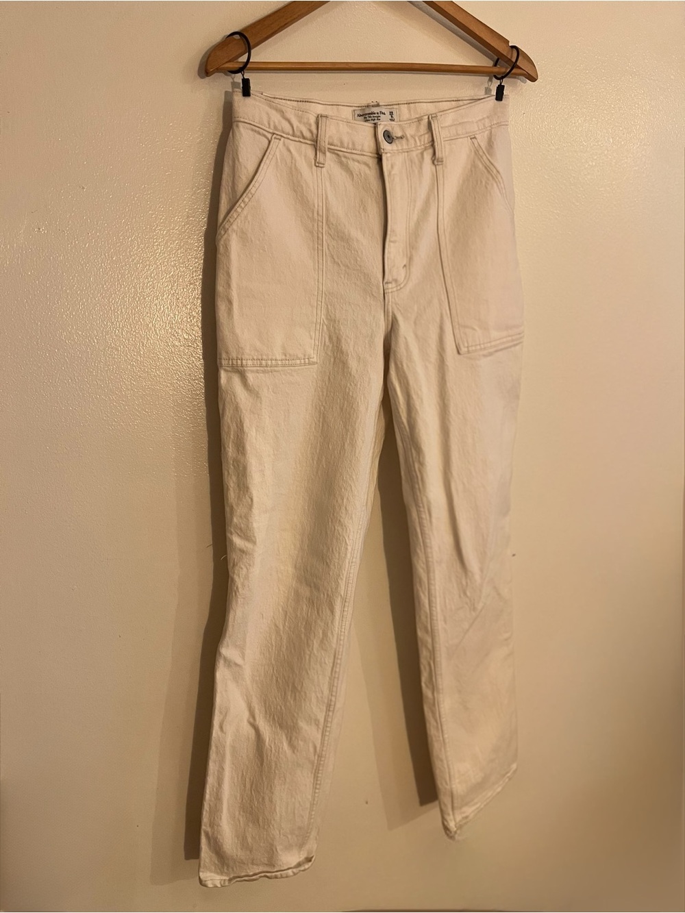 Abercrombie & Fitch Beige High-Rise Utility Jeans 29 LONG/ 8 TALL